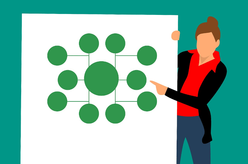 illustration of salesperson showing tree data