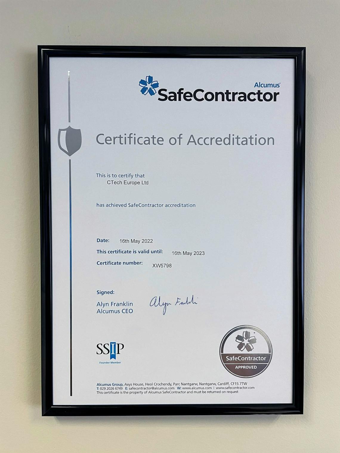 CTECH Safe Contractor Certficiate 