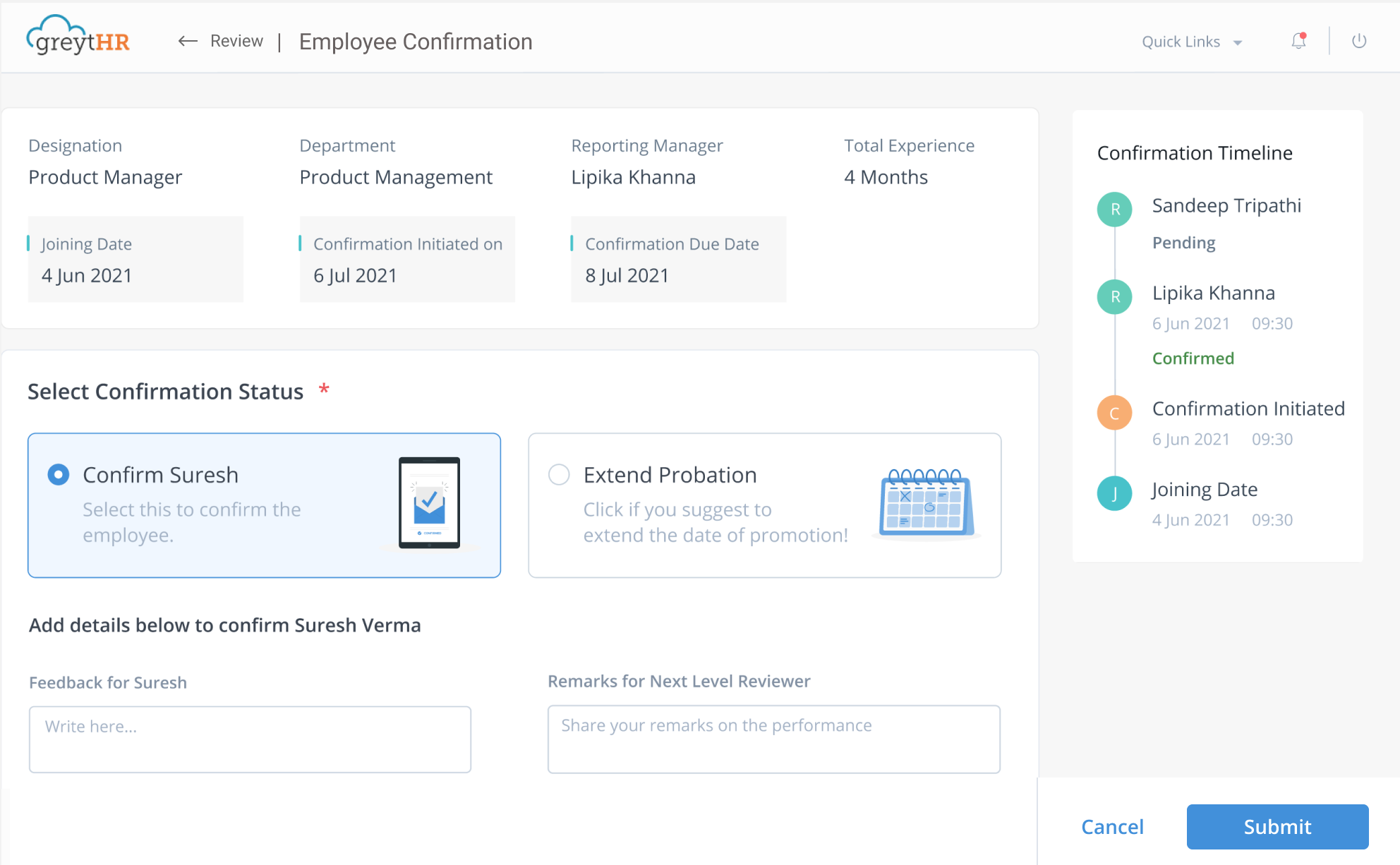 Confirmation module greytHR