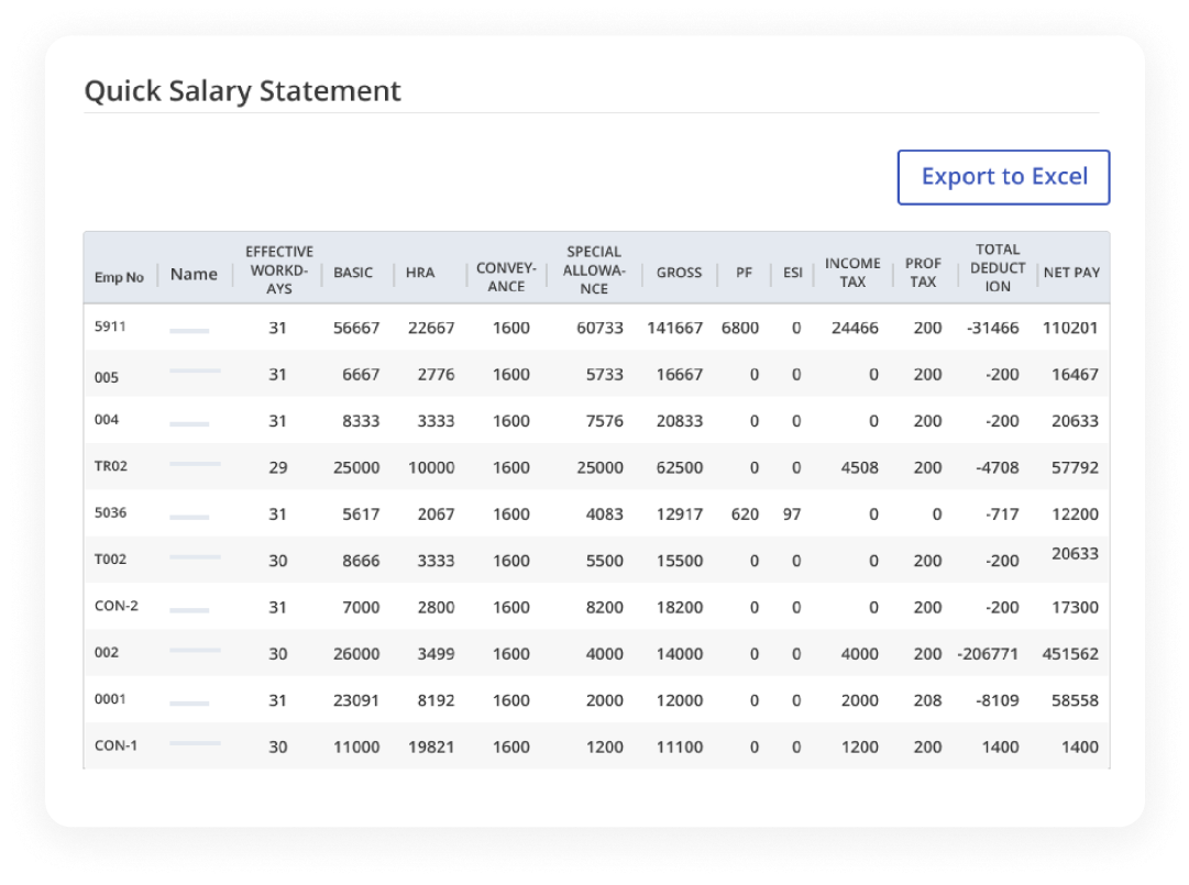 Quick Salary Statement