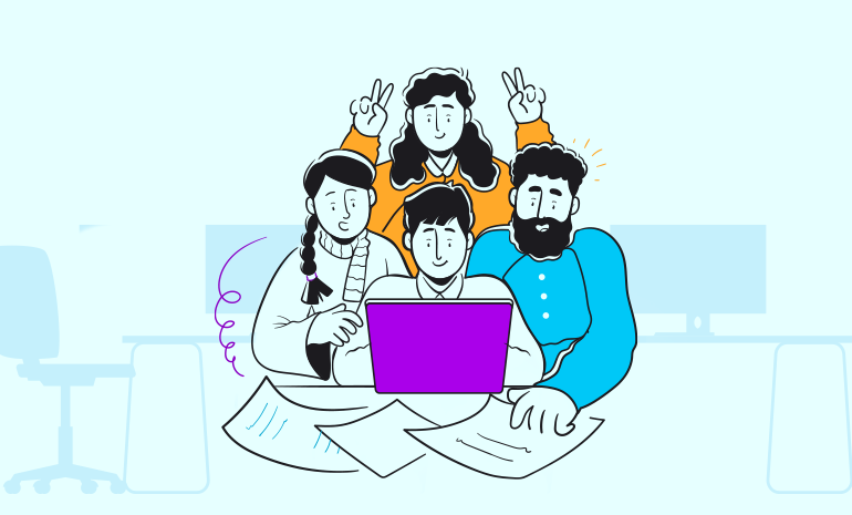 A bunch of employees together having a good time