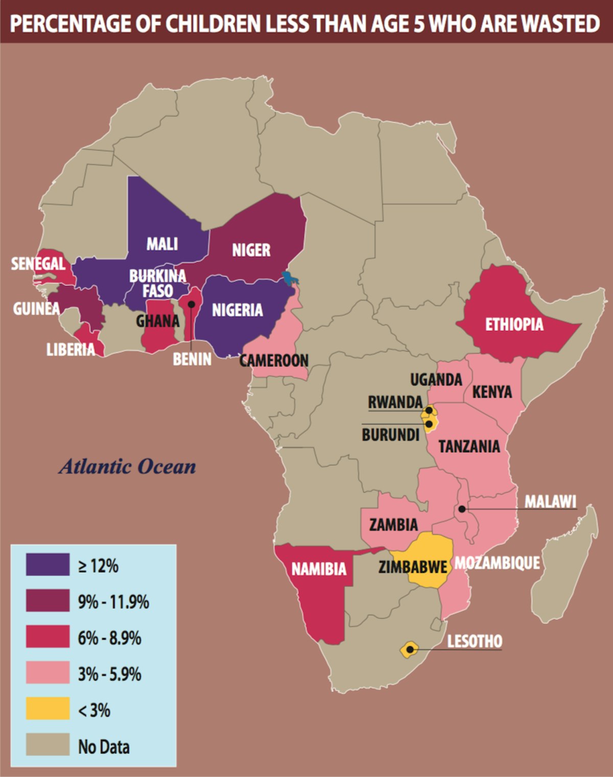 Percentage of children less than age 5 who are wasted
