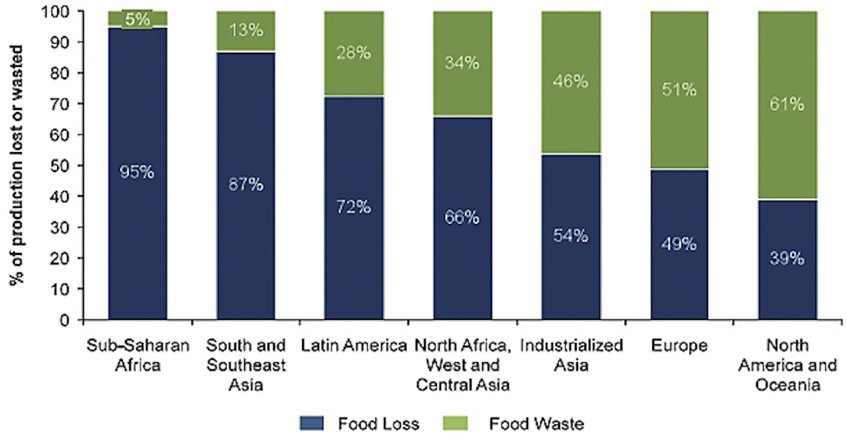 Fig. 2 – FVCs losses and wastes by world region