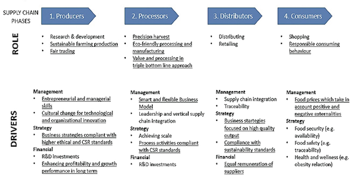 Fig. 4 - Review of traditional scheme of food value chain in a sustainable perspective