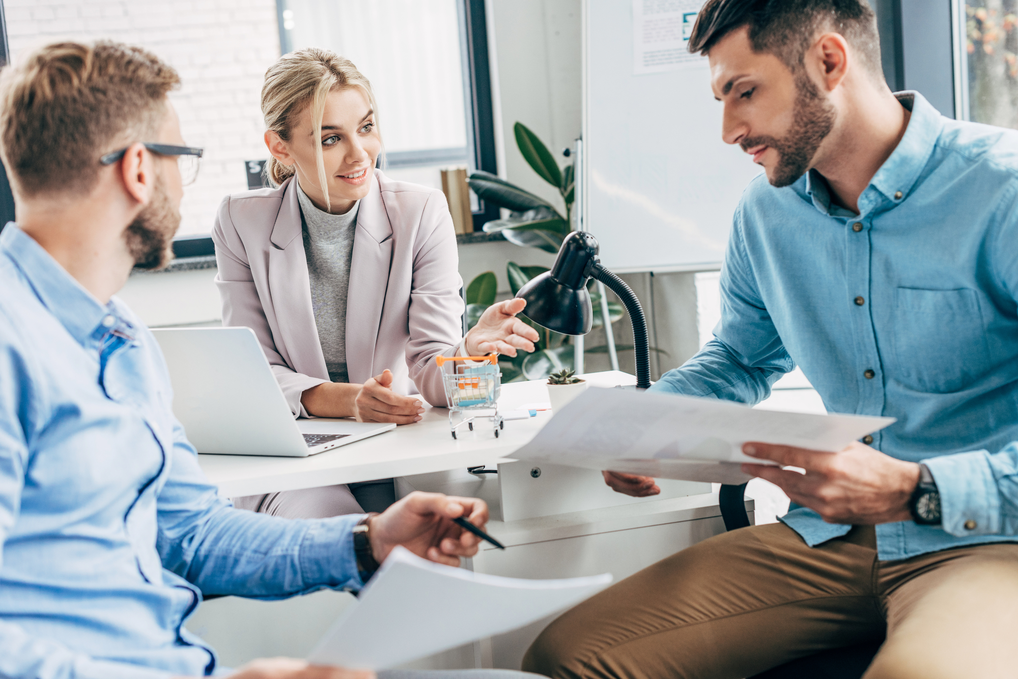 Employees having a meeting