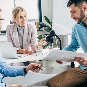 Employees having a meeting