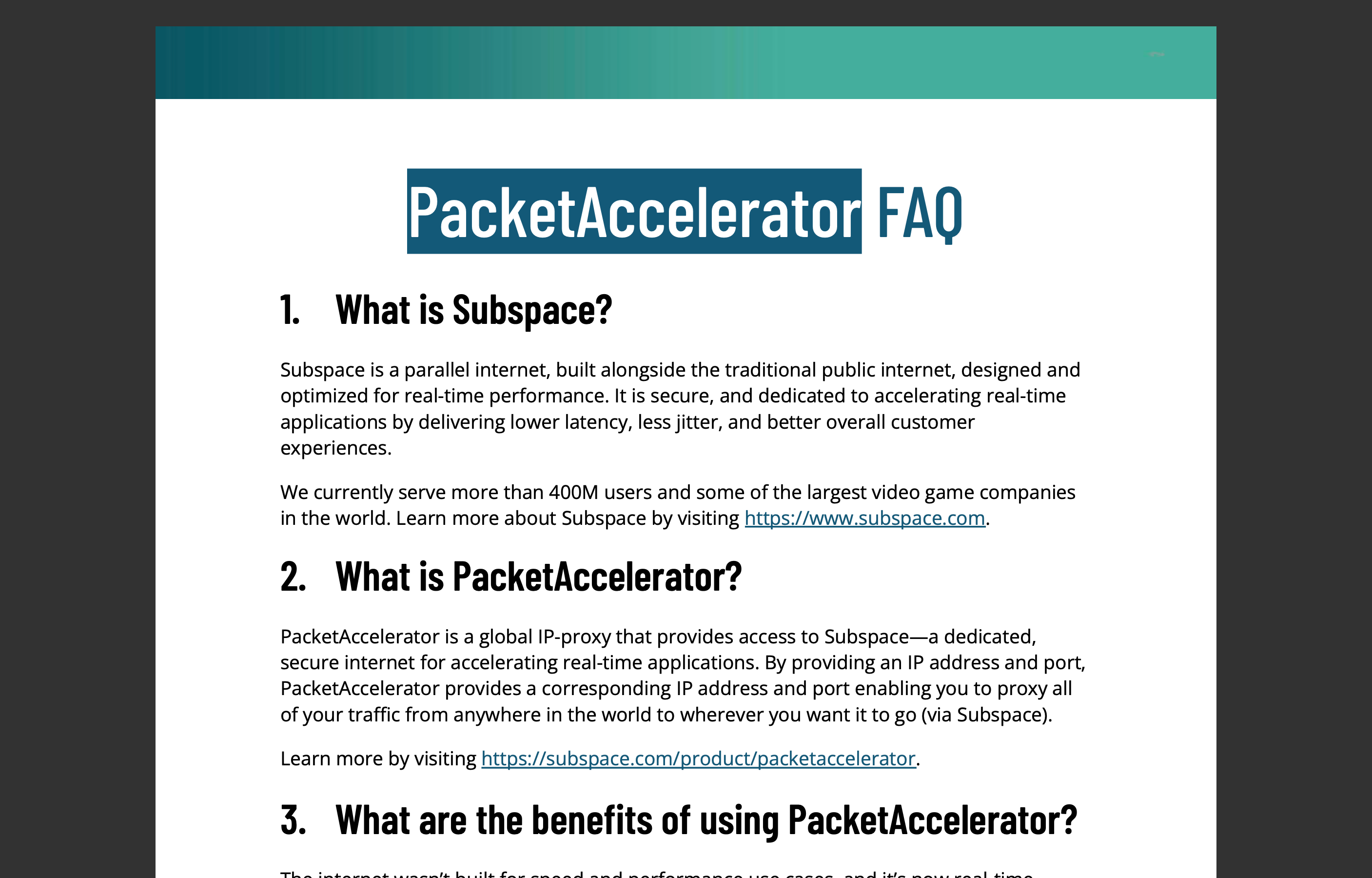 PacketAccelerator FAQ
