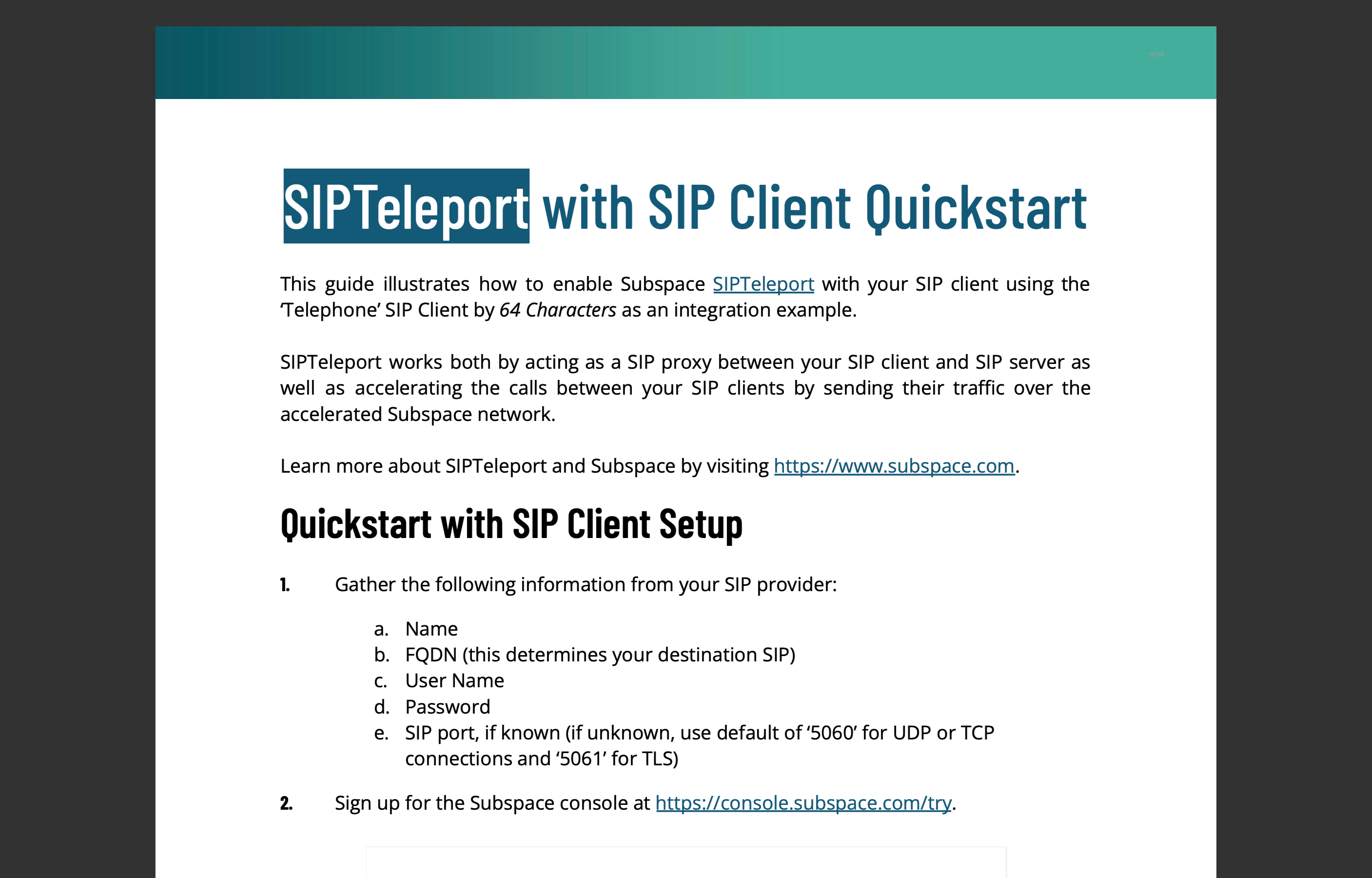 SIPTeleport Quickstart Guide