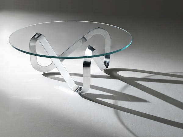 Kubikoff Coffee Table Libra, Wooden Base, Aluminum polished to mirror base, Transparent Glass Top Table