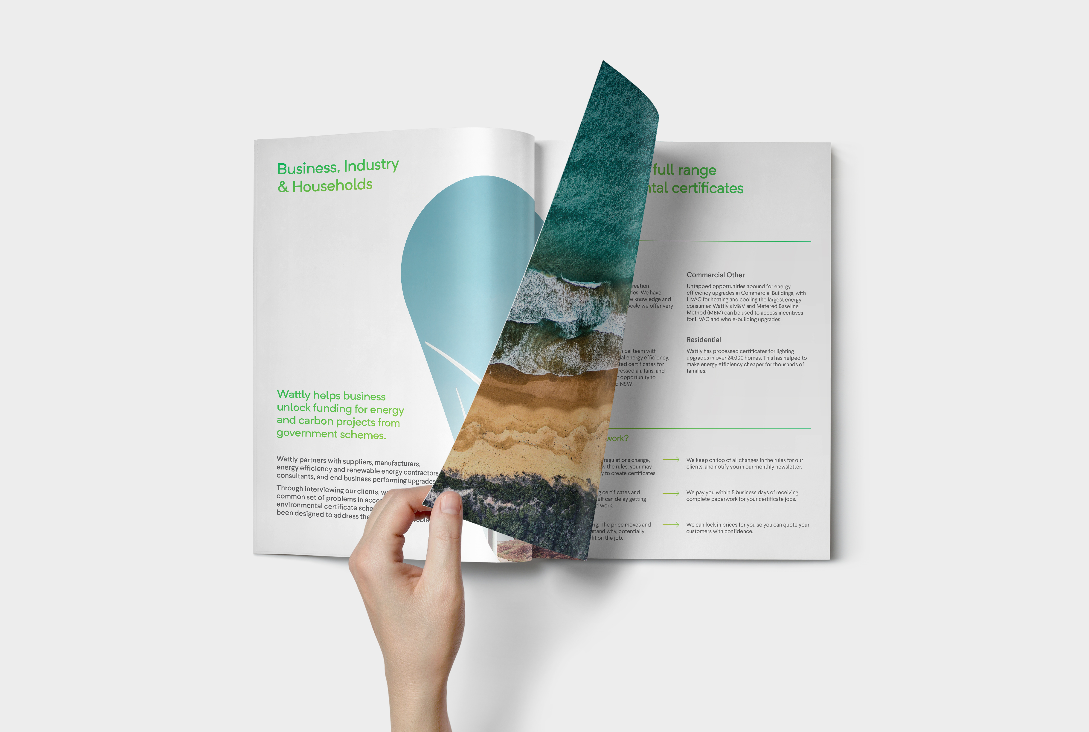 A hand turning pages of a wattly booklet
