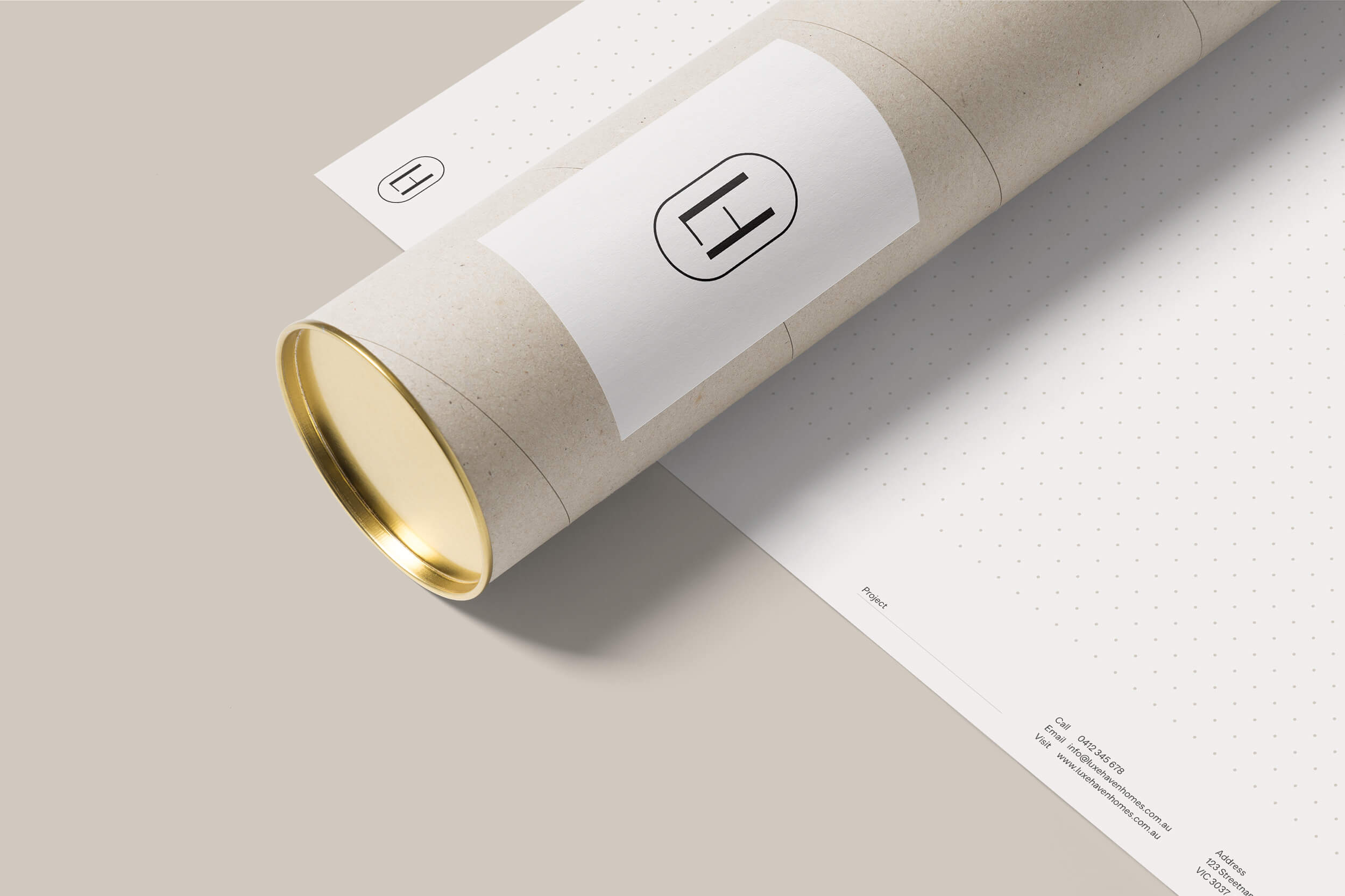 A printed building project plan and branded stationary