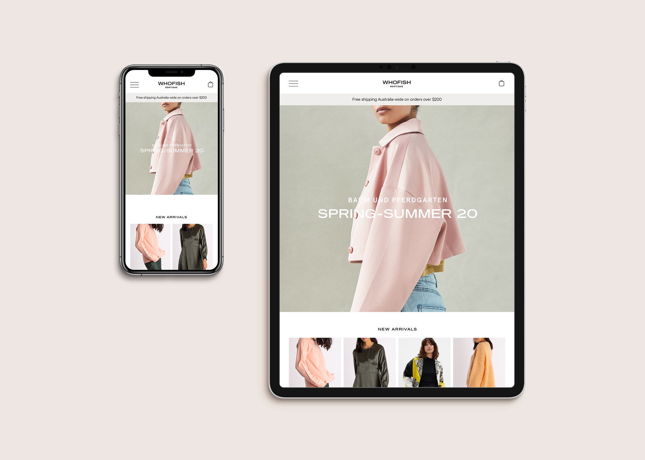 An online fashion store displayed on an iPhone and iPad