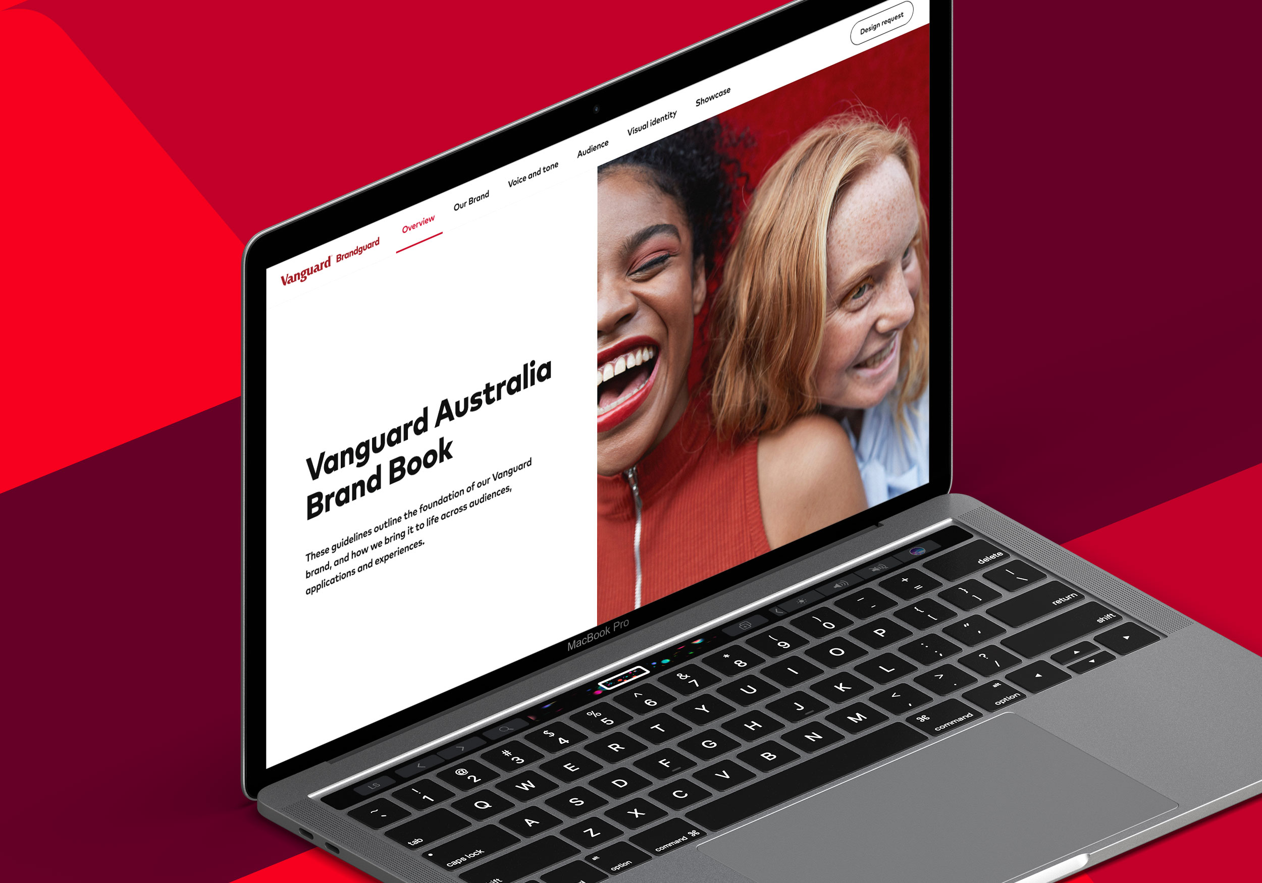 A laptop showing Brandguard, Vanguard's Interactive brand guide