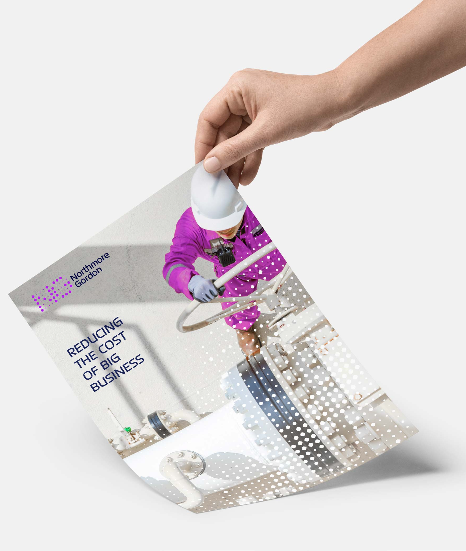 A hand holding a Northmore Gordon print flyer