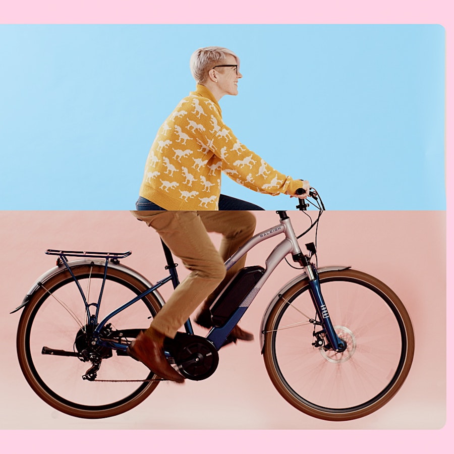 Image of a collage split screen featuring two people riding bikes