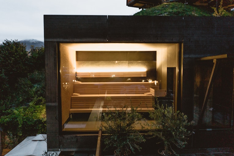 Sauna with a glass wall