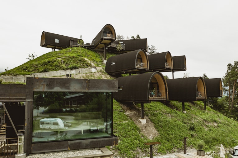 Alpencamping nenzing sauna chalets on a hill