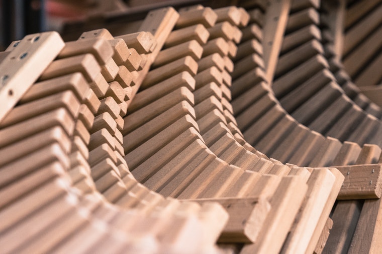 close-up of sauna benches