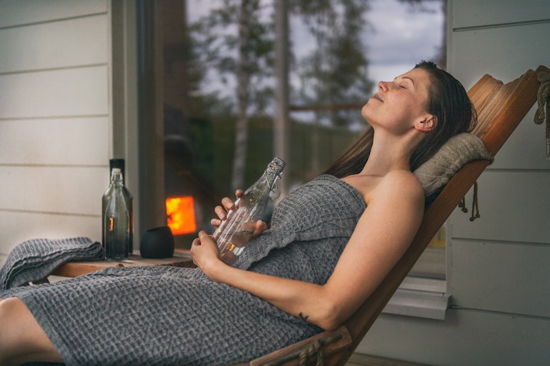 woman relaxing after sauna