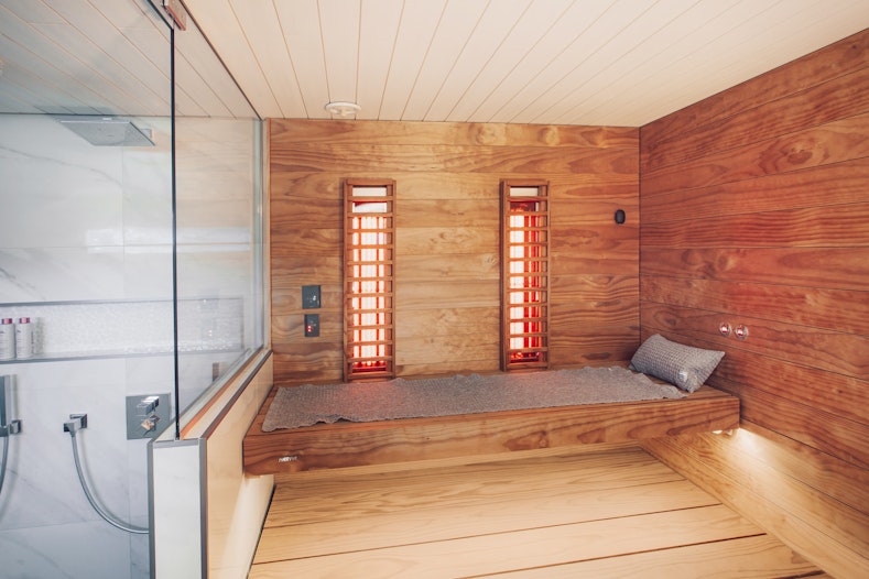 Harvia Scala bench model, infrared radiators and sauna textiles