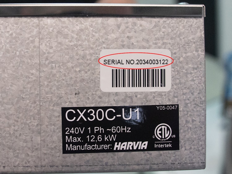 Harvia Serial number location on the control units