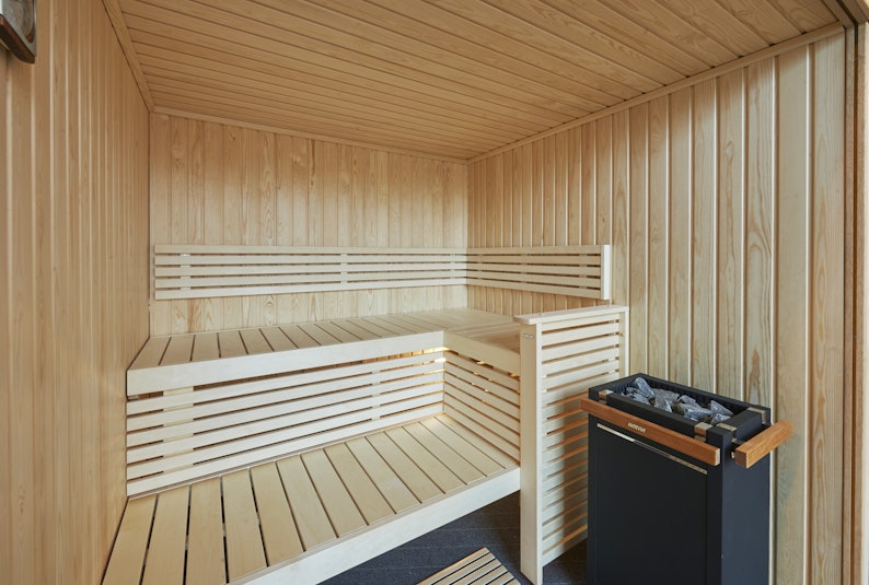 Harvia Formula sauna interior with Virta Electric heater