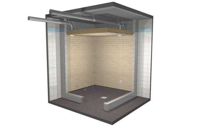 Building sauna, finished interior surfaces