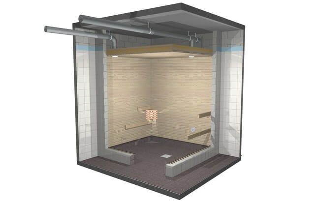 Building sauna, bench support