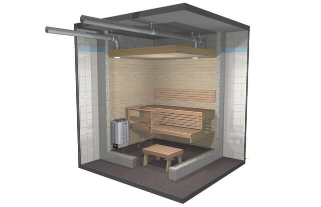 Building sauna, finished with heater