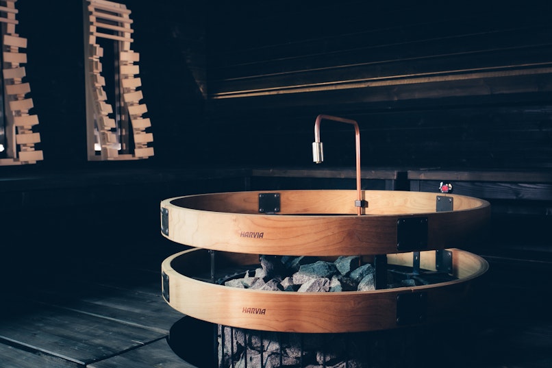 Harvia Legend Pro heater in a hybrid sauna