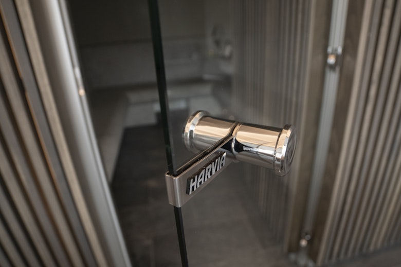 close-up picture of steam room door