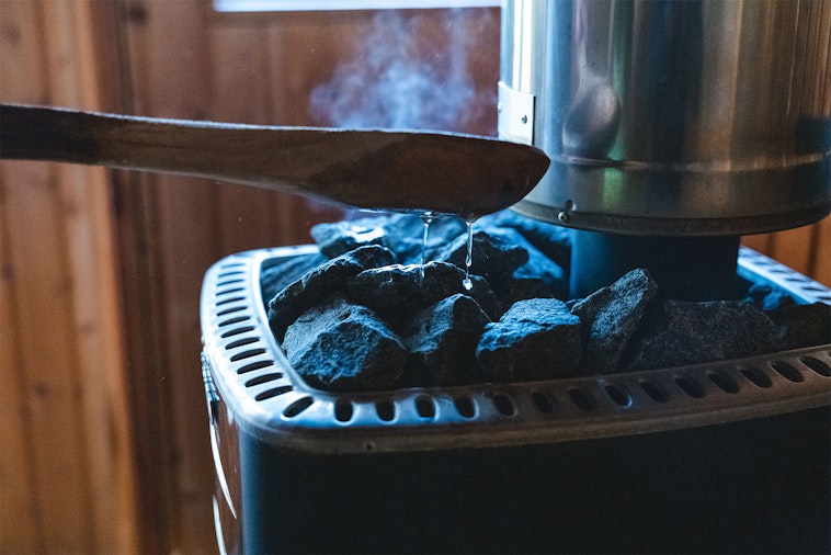Closeup of Harvia's M3 wood-burning heater