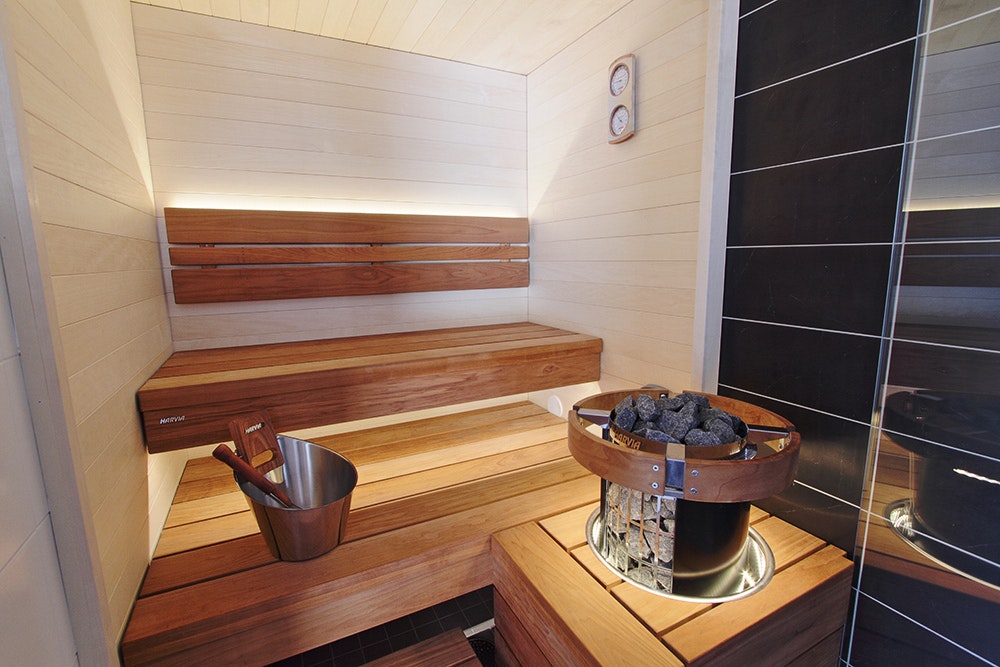 Harvia electric heater inside sauna