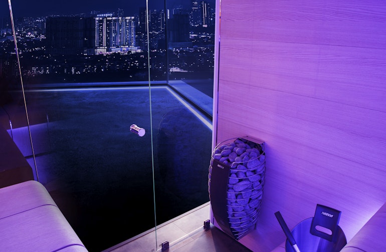Harvia Ventura sauna cabin in skyscraper