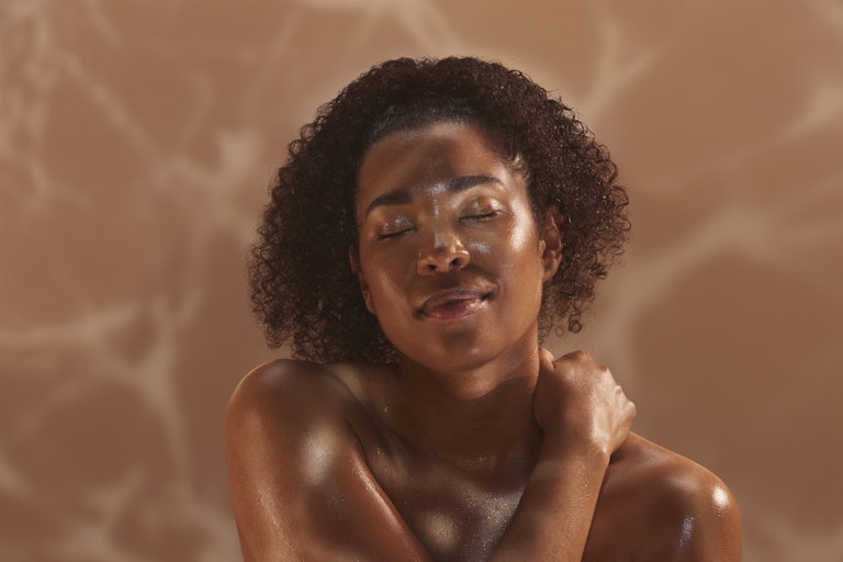 woman enjoying steam room