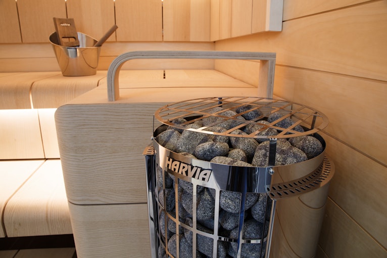 US version of Harvia Cilindro electric heater in Ventura sauna