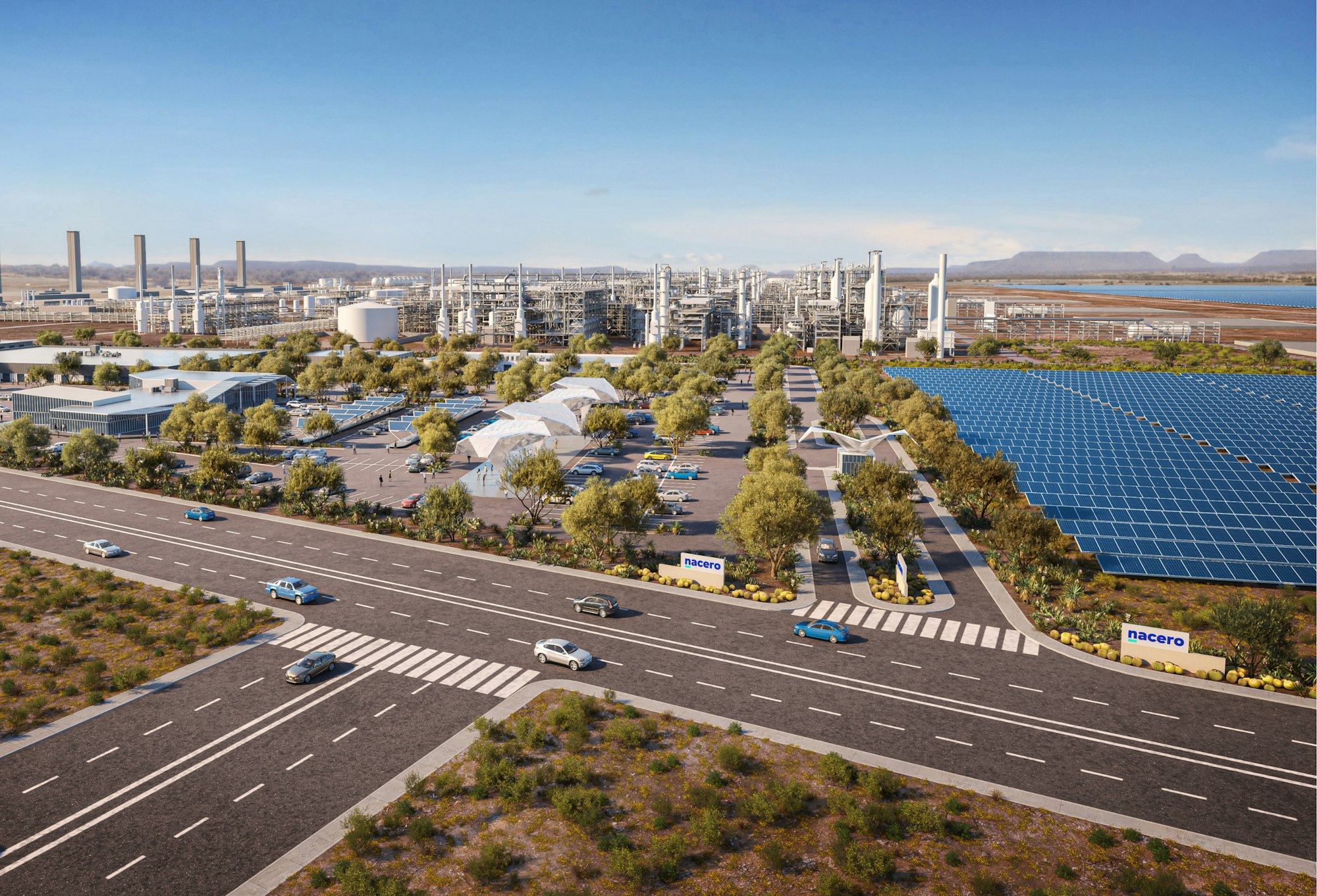 A photo-realistic rendering of the future Nacero facility in Penwell, TX
