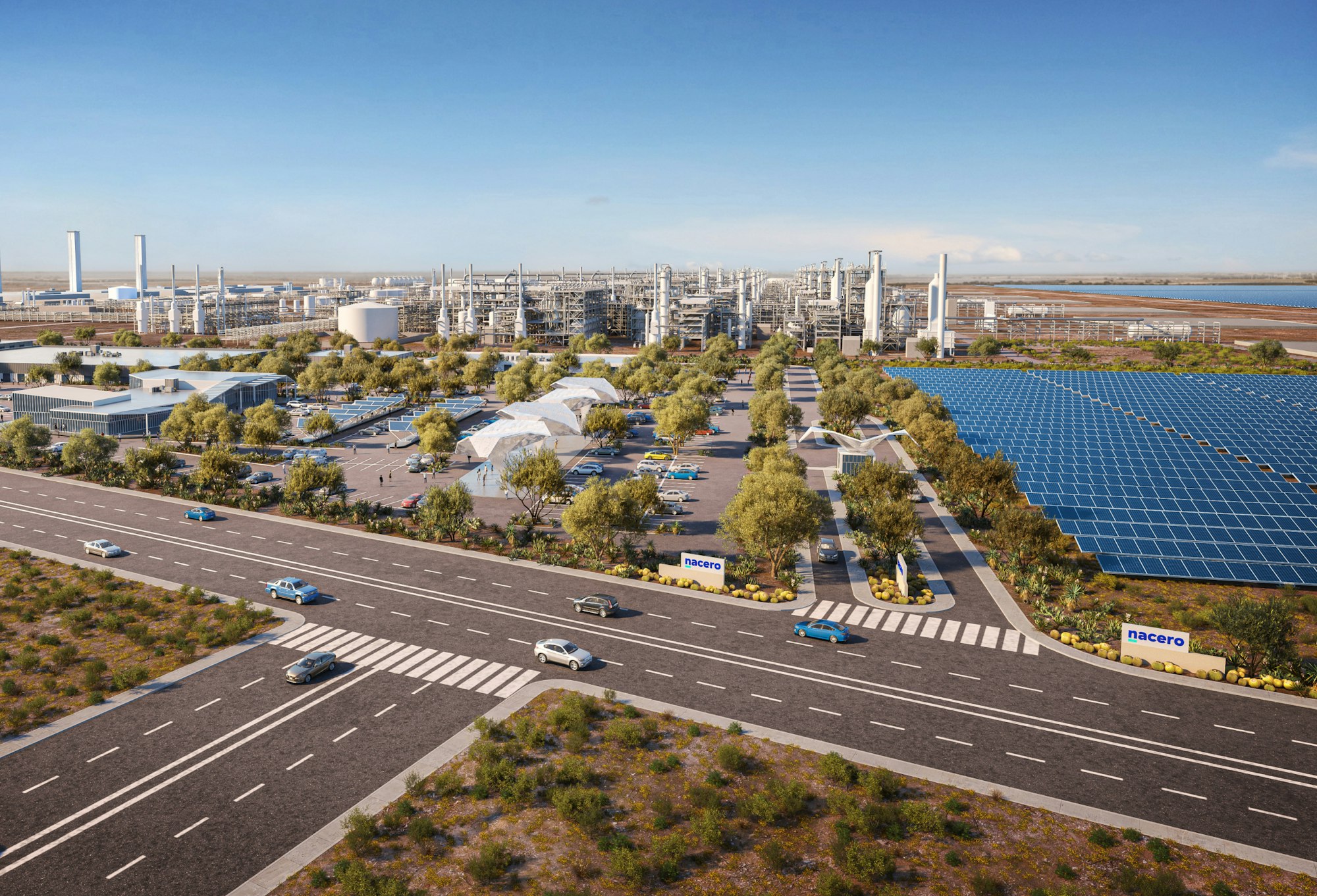 A photo-realistic rendering of the future Nacero facility in Penwell, TX