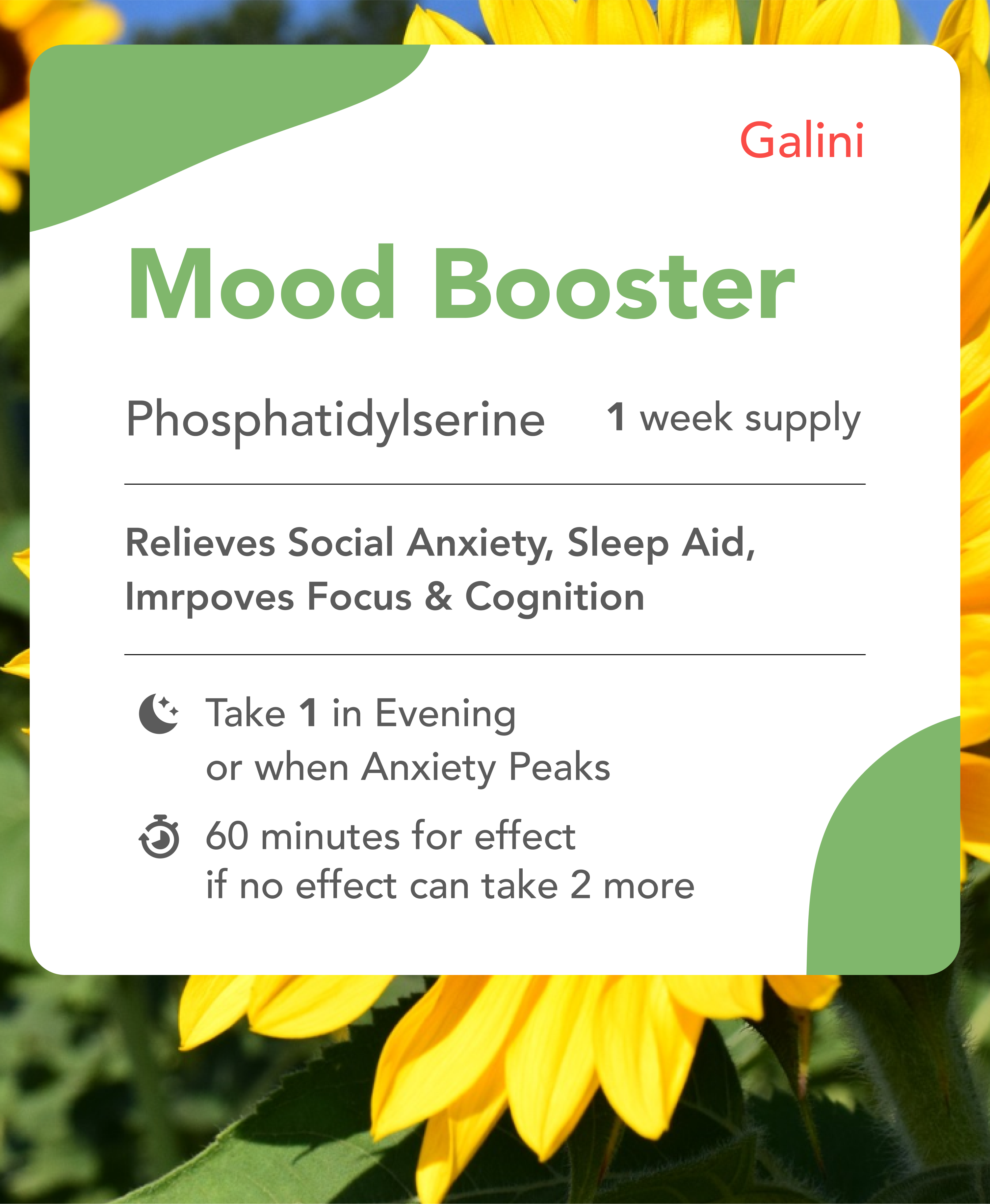 Mood booster supplement containing Phosphatidylserine with nature background