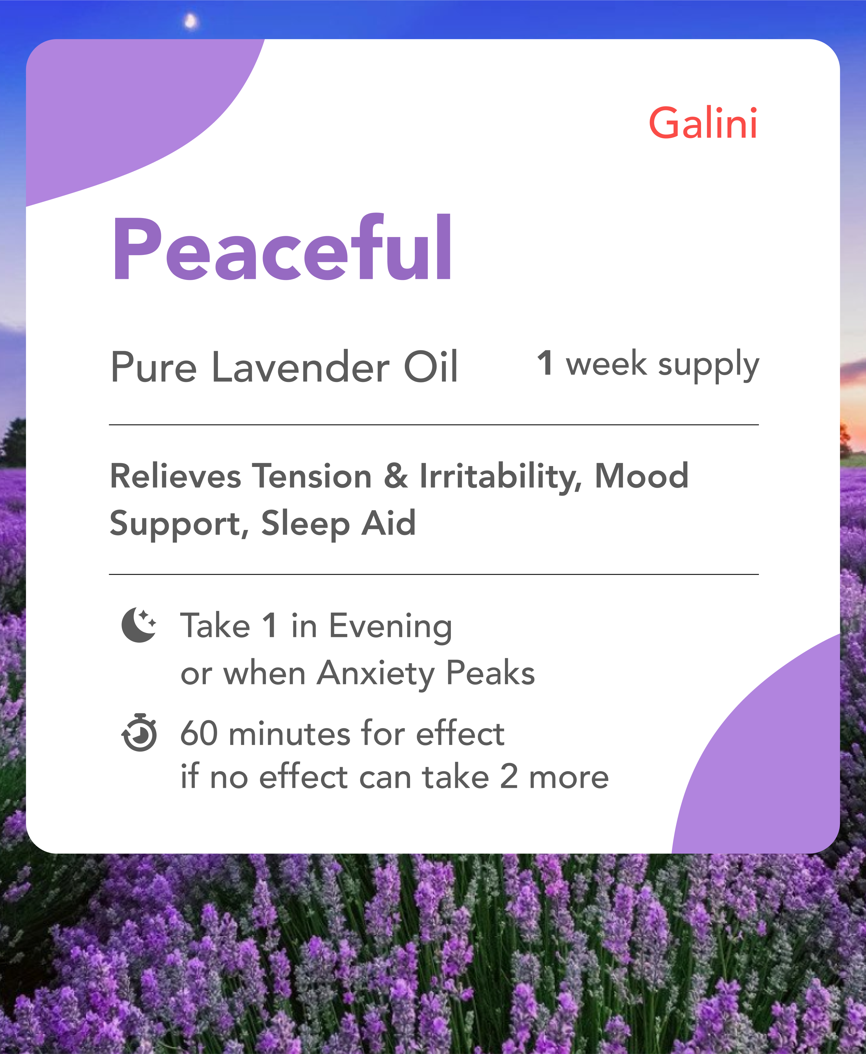 Peaceful supplement containing Lavender oil with nature background