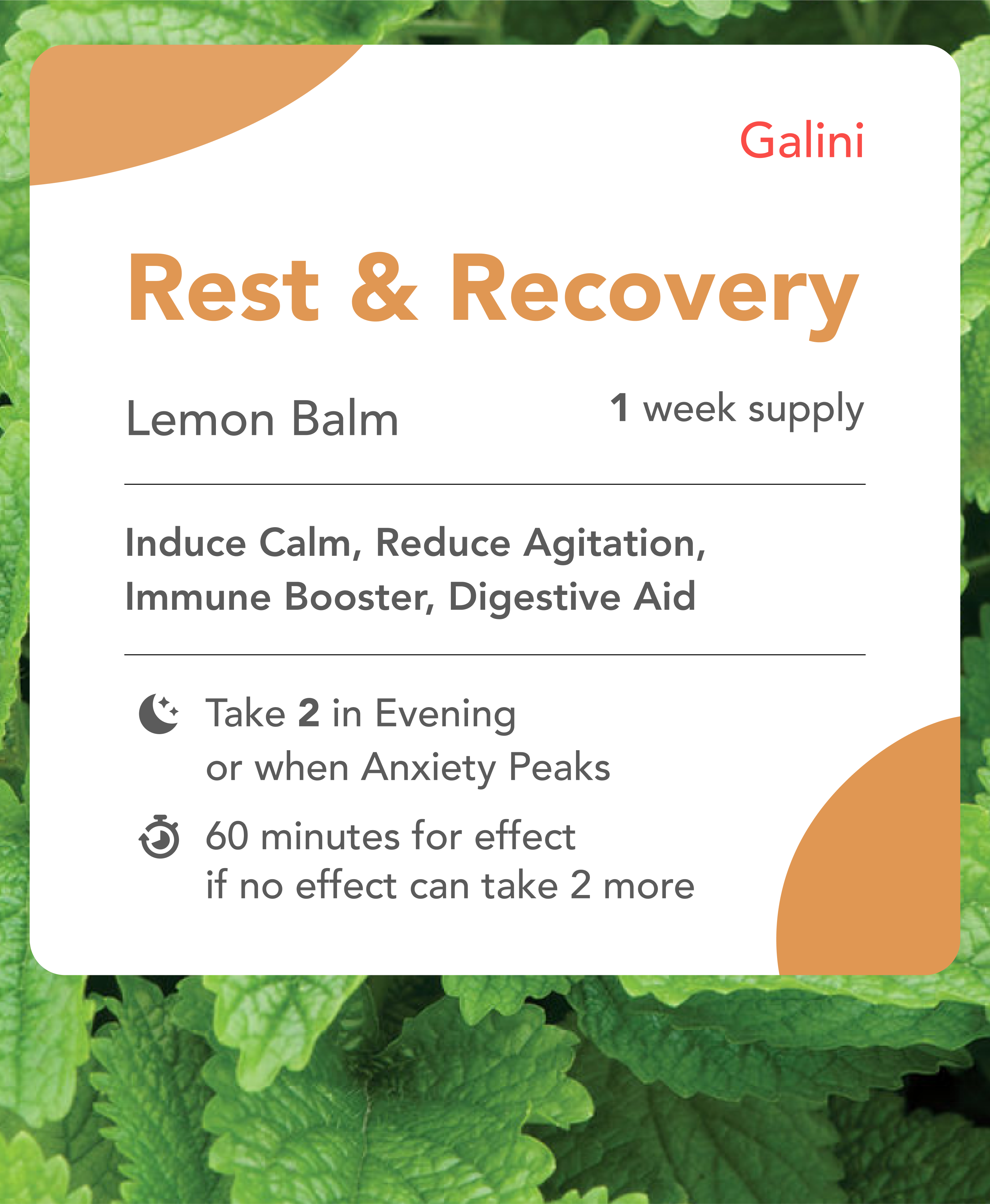 Rest and Recovery supplement containing Lemon Balm with Nature Background