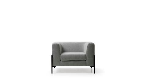 Club single armchair squared in silver on white front background