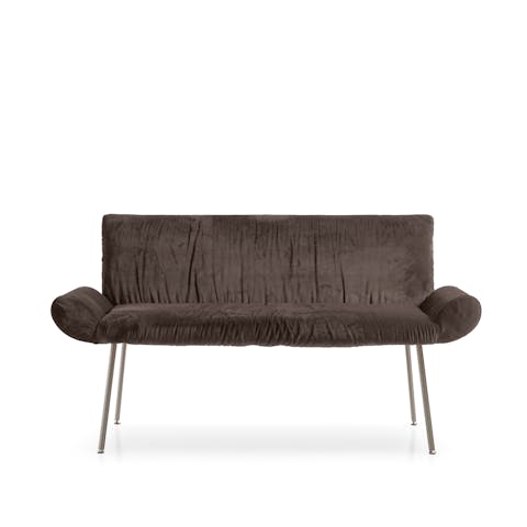 Ginevra armchair with armrests and compact design Ginevra brown armchair in foreground on white background