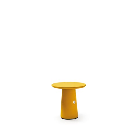 Enoki coffee table with conical shape with different covers Enoki coffee table with yellow coating on white background