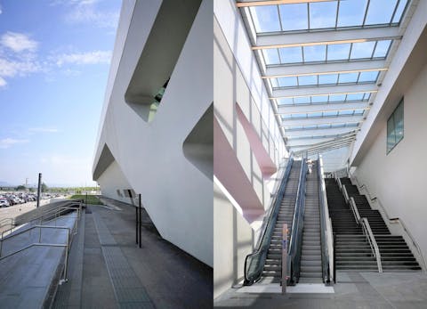 Entrance, stairs and escalators of Trenitalia headquarters in Afragola Entrance, stairs and escalators of Trenitalia headquarters in Afragola