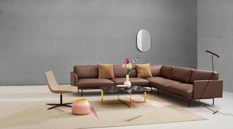 1IM New York certified lounge sofa with rectangular steel and marble table