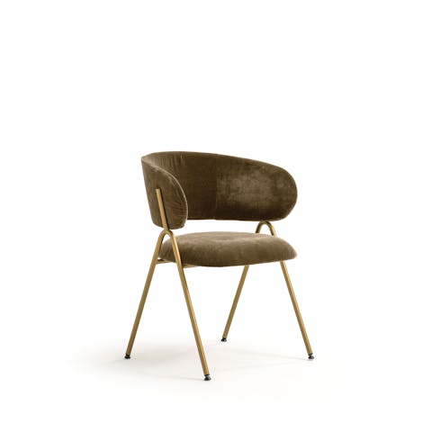 Keira armchair with upholstered back and seat Keira armchair with brown upholstery on white background