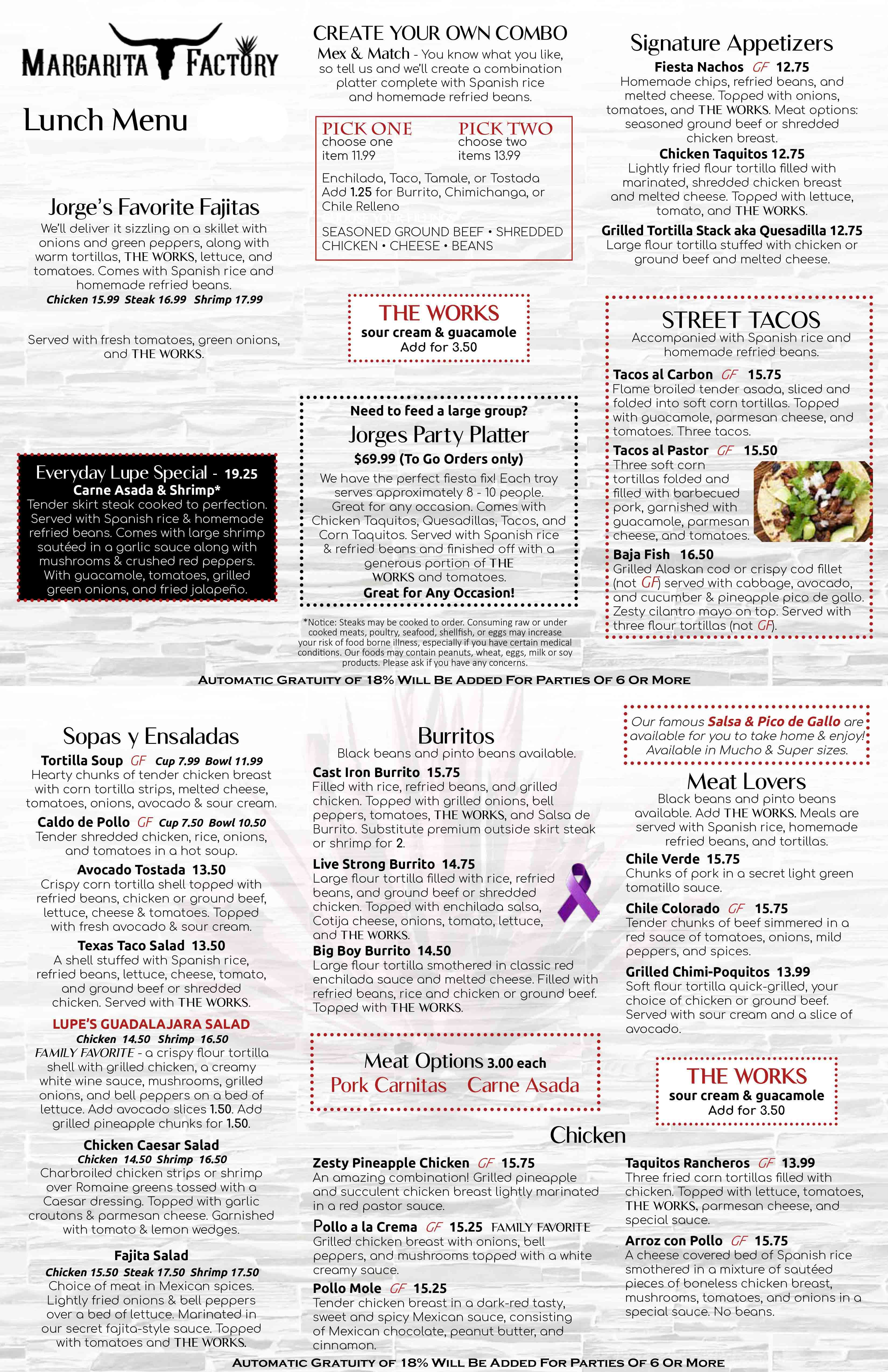 Beaverton Menus Margarita Factory