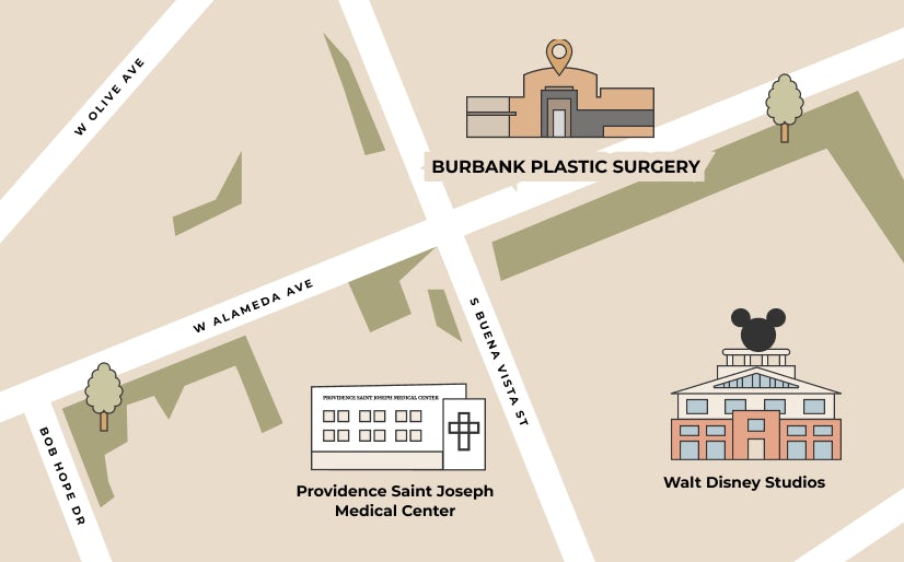 Illustrated map of Burbank Plastic Surgery's location