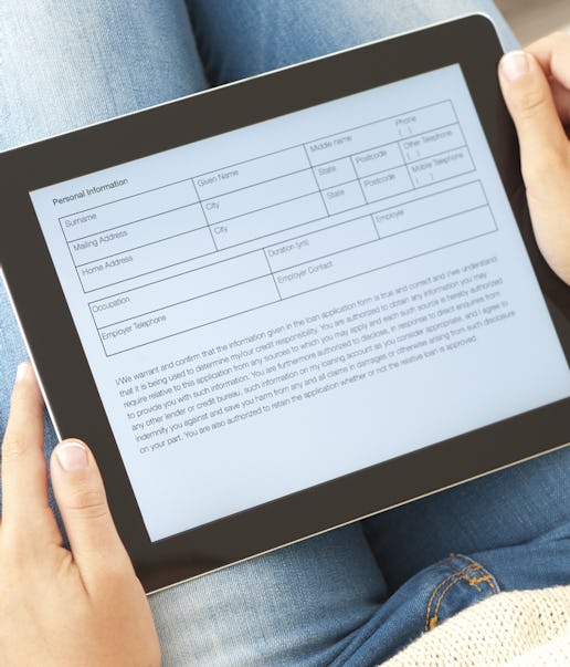 Personal information Application form on a Digital Tablet at home